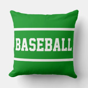 BASEBALL Bright Green Sporty Text White Stripes Throw Pillow