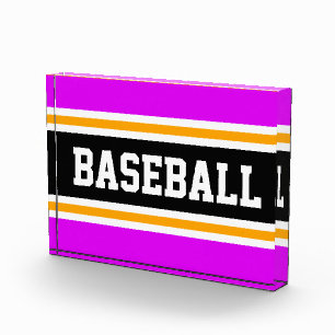 BASEBALL Bright Pink Black White Yellow Stripes Photo Block