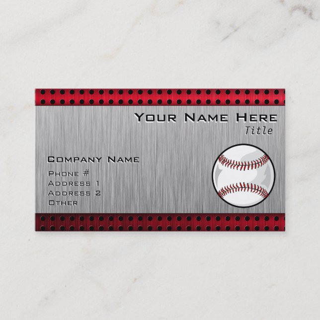 Baseball; Brushed Aluminum look Business Card (Front)