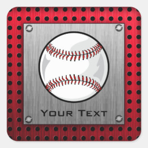 Baseball; Brushed Aluminum look Square Sticker