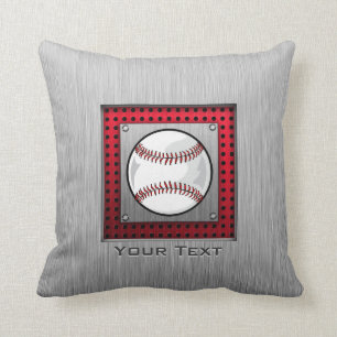 Baseball; Brushed Aluminum look Throw Pillow