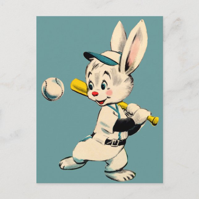 Baseball Bunny In Blue Postcard (Front)