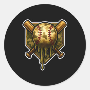Baseball Camo Drip Ice Cream Youth Boys Srts  Classic Round Sticker