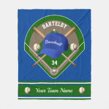 Baseball Cap Bats Diamond Name Number Team Fleece Blanket