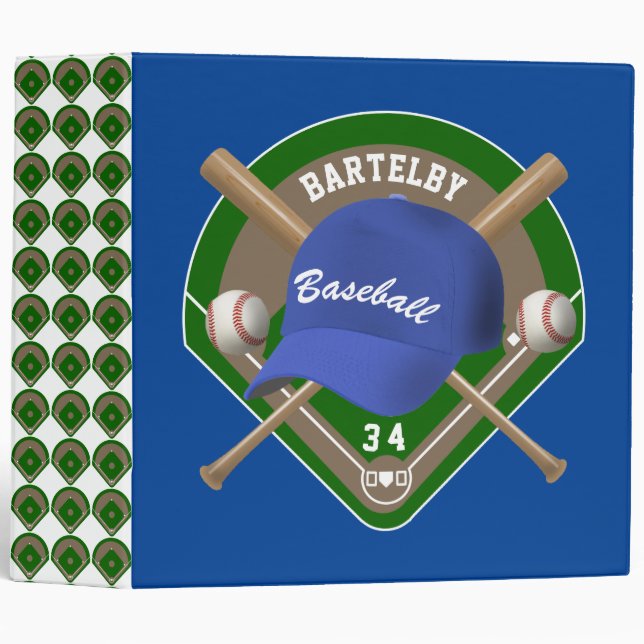 Baseball Cap Bats Diamond Personalized Name Number Binder (Front/Spine)