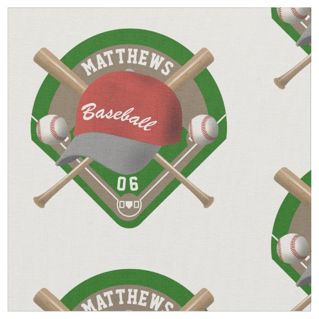 Baseball Cap Bats Diamond Personalized Name Number Fabric (Close Up)