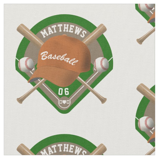 Baseball Cap Bats Diamond Personalized Name Number Fabric (Close Up)