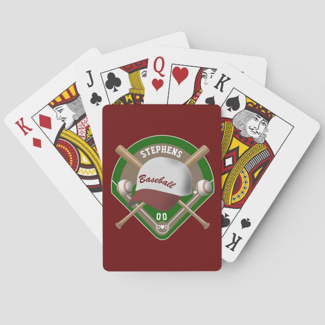 Baseball Cap Bats Diamond Personalized Name Number Playing Cards (Back)