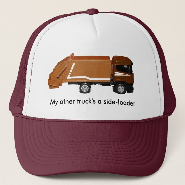 baseball cap, brown garbage truck trucker hat (Front)