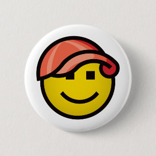 Baseball Cap Smilie - Red 2 Inch Round Button