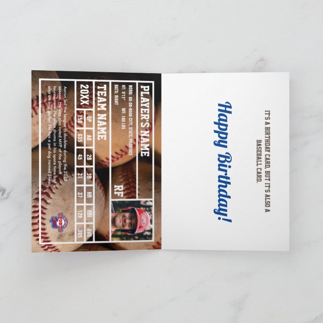 Baseball Card Birthday Card w/ Custom Stats (Inside)