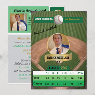 Baseball Card W/ Stats Grad Invitations - green