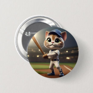 Baseball Cat, 2 Inch Round Button
