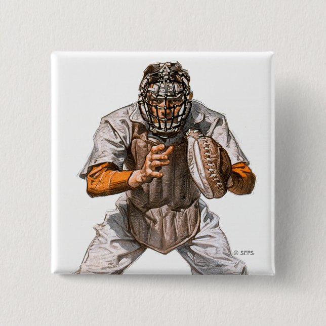 Baseball Catcher 2 Inch Square Button (Front)