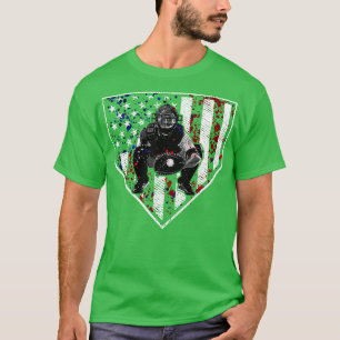 Baseball Catcher Home Plate American Flag Patrioti T-Shirt