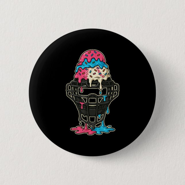 Baseball Catcher Mask Ice Cream Drip Baseball Boys 2 Inch Round Button (Front)
