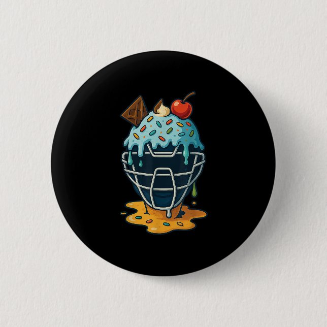 Baseball Catcher Mask Ice Cream Drip Sprinkles Des 2 Inch Round Button (Front)