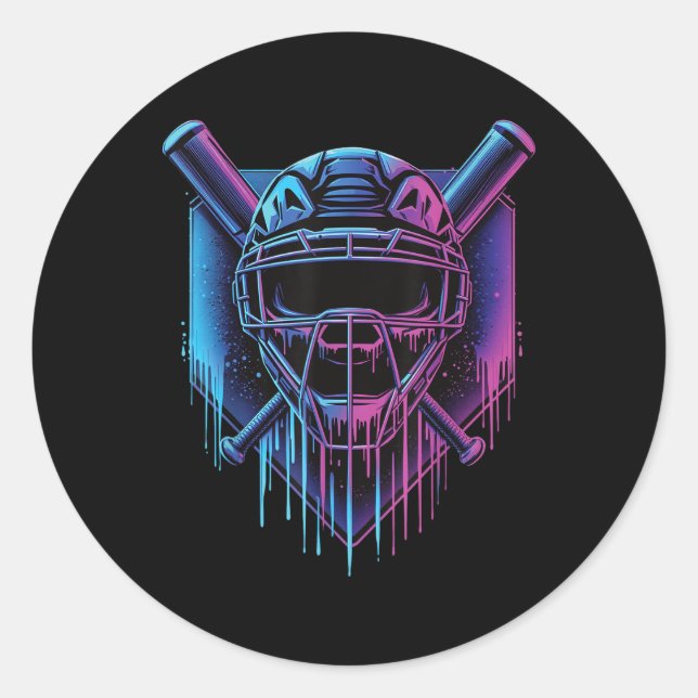 Baseball Catcher Mask Paint Dripping Baseball Fan  Classic Round Sticker (Front)