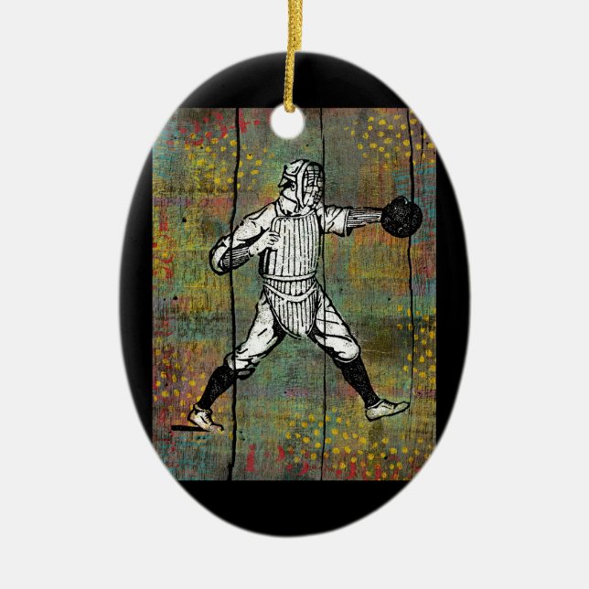 Baseball Catcher Ornament Colourful Wood (Front)