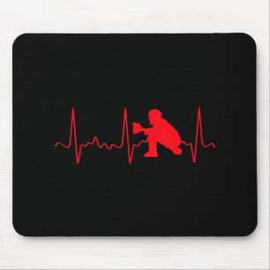 Baseball Catcher - Red Baseball Catcher Heartbeat Mouse Pad