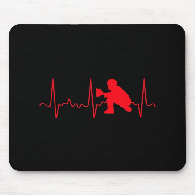 Baseball Catcher  - Red Baseball Catcher Heartbeat Mouse Pad (Front)