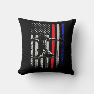 Baseball Catchers Gear Sports American Flag Little Throw Pillow