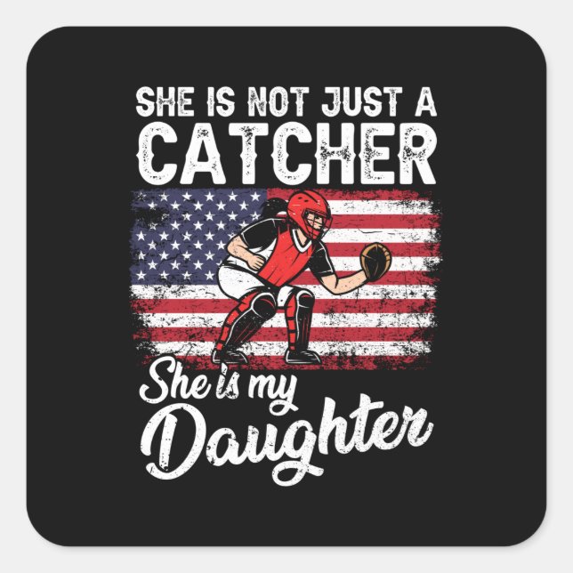 Baseball Catchers Sports US American Flag Square Sticker