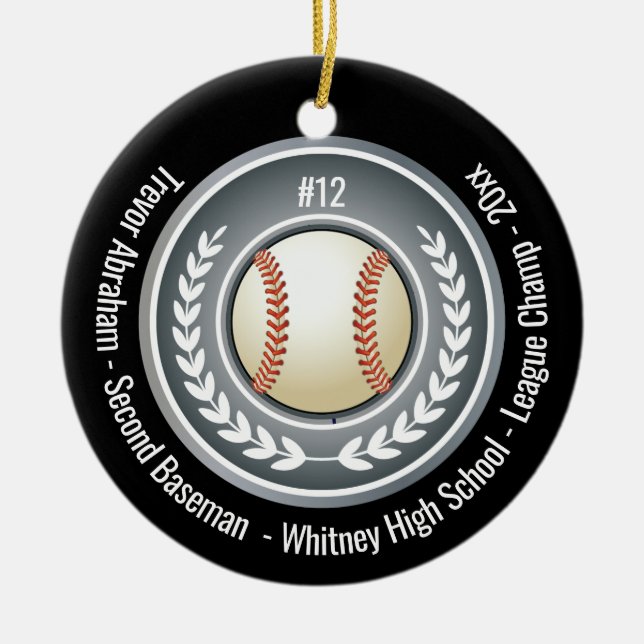 Baseball Champion Player School Black Ceramic Ornament (Front)