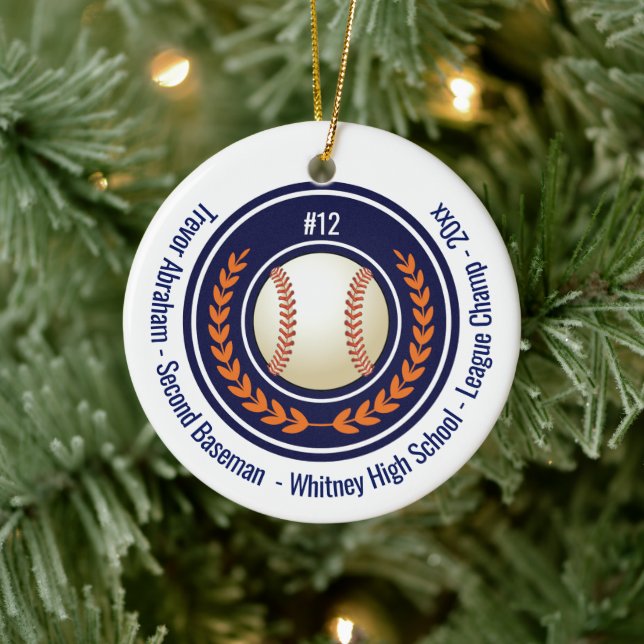 Baseball Champion Player School Blue Ceramic Ornament (Tree)
