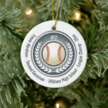 Baseball Champion Player School Silver Gray Ceramic Ornament<br><div class="desc">Create a personalized baseball ornament for your favorite school team player. Features a baseball with handsome design. Add your players team number,  championship status,  year,  school name or other customized text. White and silver gray color design is perfect for your holiday Christmas tree.</div>