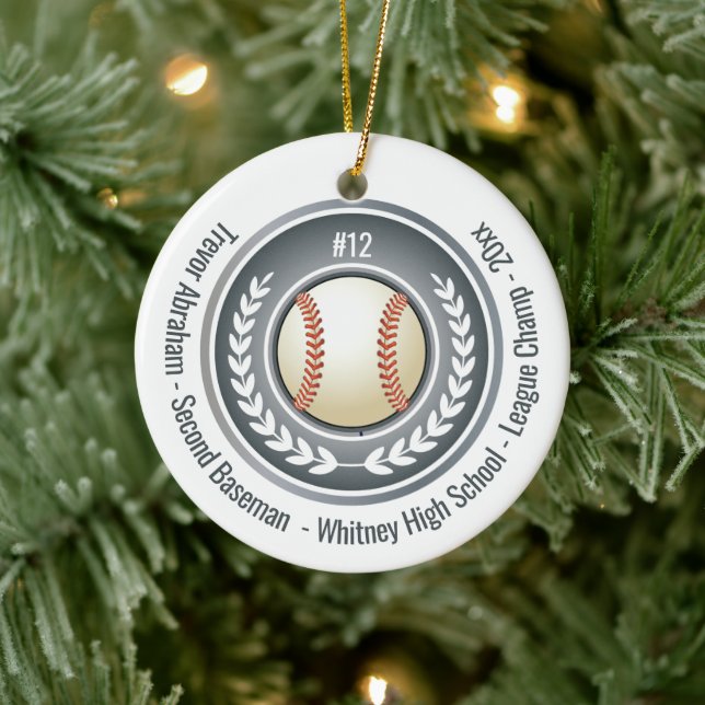 Baseball Champion Player School Silver Gray Ceramic Ornament (Tree)