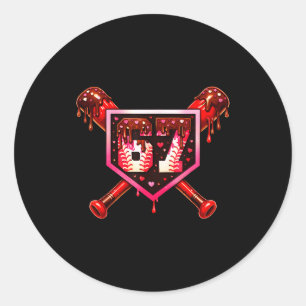 Baseball Chocolate Drip 67 Valentine Love Matching Classic Round Sticker