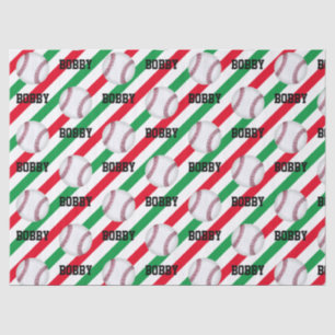  Baseball Christmas Add Name Stripe Red n Green Tissue Paper