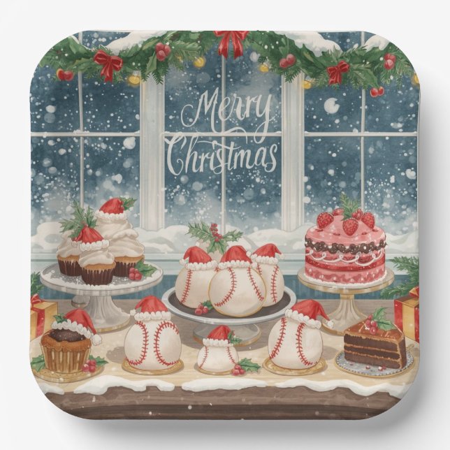 Baseball Christmas Bakery Treats Holiday  Paper Plate (Front)