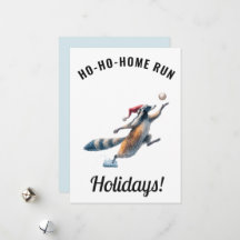 Baseball Christmas Card – Raccoon “Ho-Ho-Home Run”