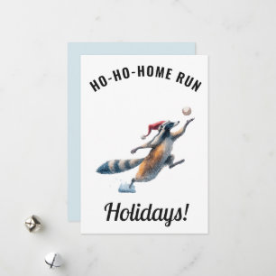 Baseball Christmas Card – Raccoon “Ho-Ho-Home Run”