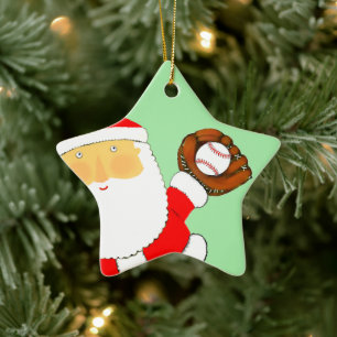 Baseball Christmas Ceramic Ornament