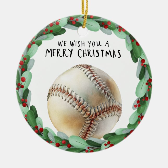Baseball Christmas  Ceramic Ornament (Front)