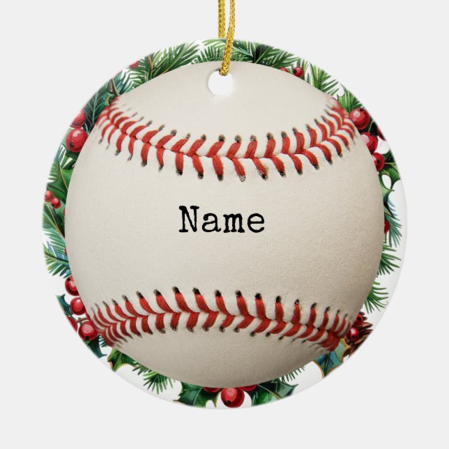 Baseball Christmas  Ceramic Ornament (Front)