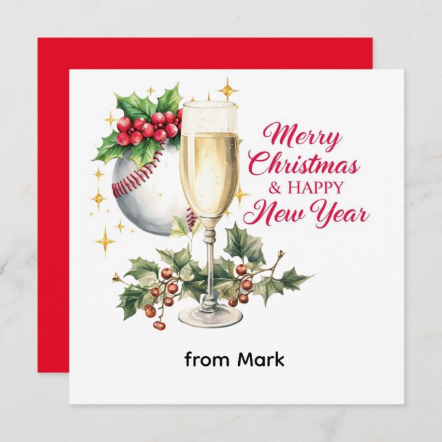 Baseball Christmas  Holiday Card (Front/Back)