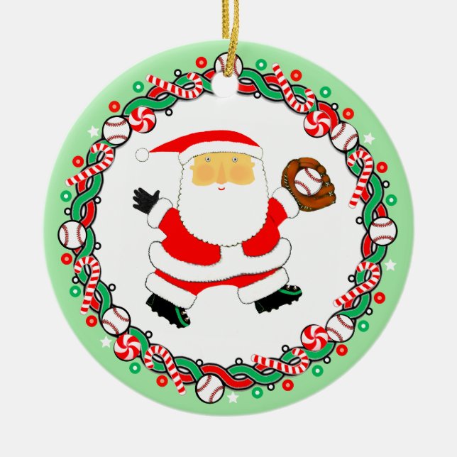 Baseball Christmas Holiday Gift Ceramic Ornament (Front)