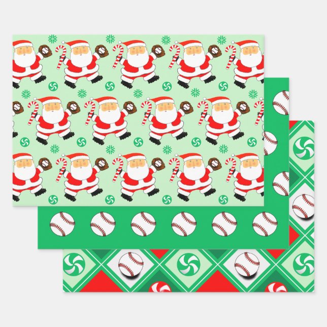 Baseball Christmas Holiday Gift Wrapping Paper (Set)