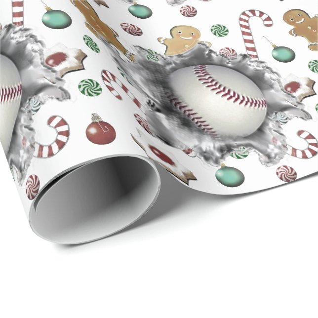 Baseball Christmas Holiday Gift Wrapping Paper (Roll Corner)