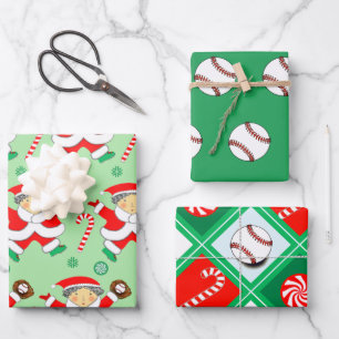 Baseball Christmas Holiday Gift Wrapping Paper