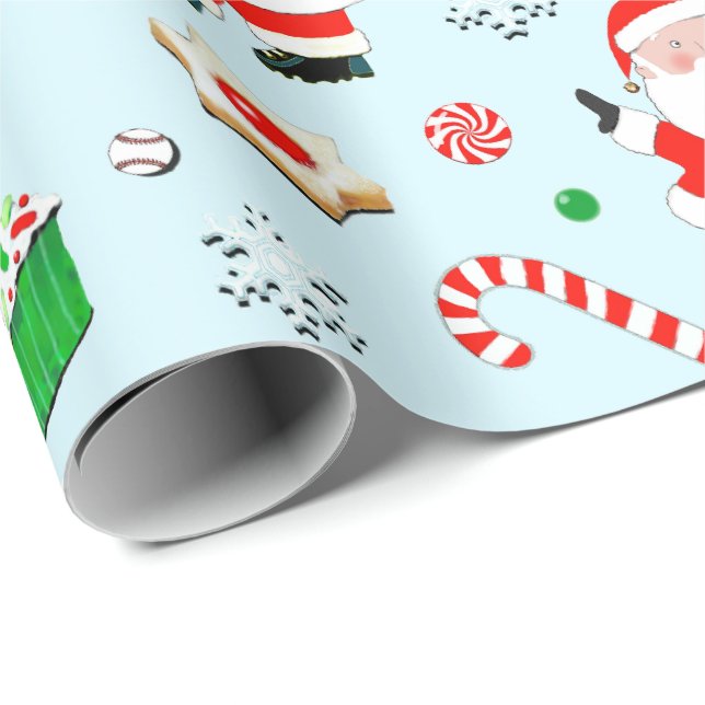 Baseball Christmas Holiday Gift Wrapping Paper (Roll Corner)