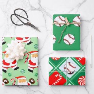 Baseball Christmas Holiday Gift Wrapping Paper