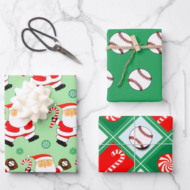 Baseball Christmas Holiday Gift Wrapping Paper (Front)
