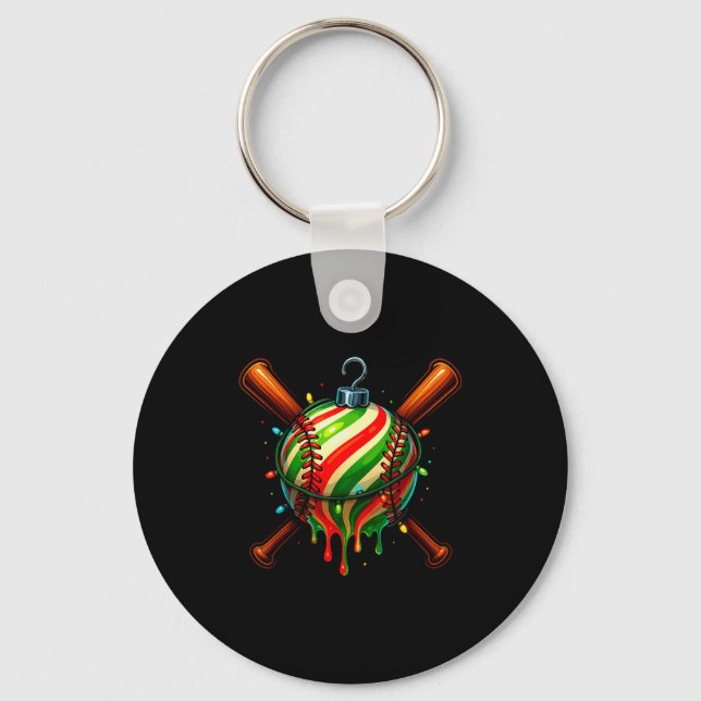 Baseball Christmas Ice Cream Drip Baseball Dripng  Keychain (Front)