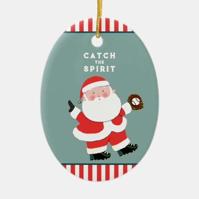 Baseball Christmas Keepsake Ceramic Ornament (Front)