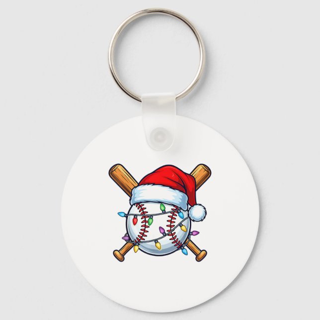 Baseball Christmas Lights Santa Christmas Baseball Keychain (Front)
